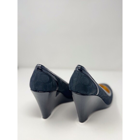 Coach Sandals Blue Leather Kerryann Signature Slip On Wedge Heel Pump US 10 B - Picture 7 of 9